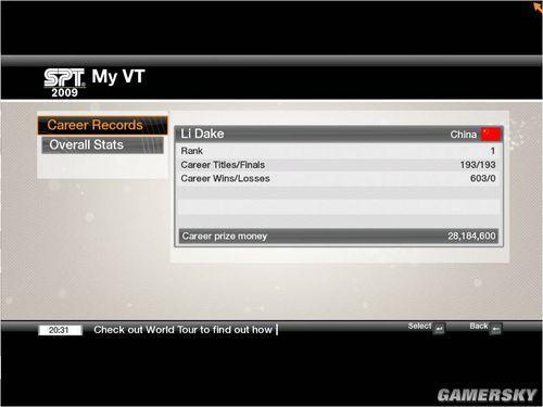VR网球2009从头开始全胜登上世界第一宝座